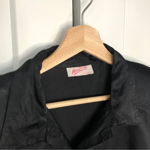 Vintage 80s Mariposa cropped black satin button up blouse / S - Picture 6 of 9